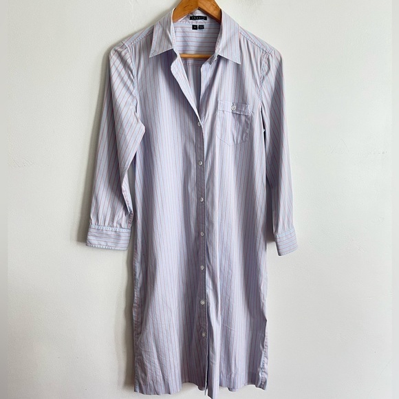 Theory Striped Orange and Light Blue Cotton Blend Shirt Dress - Picture 1 of 9